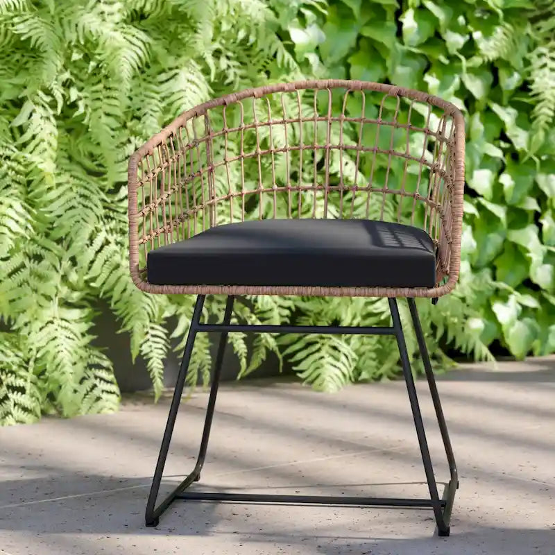 2 fauteuils de club bohème en rotin tressé pour l'intérieur/l'extérieur - Coussins d'assise inclus