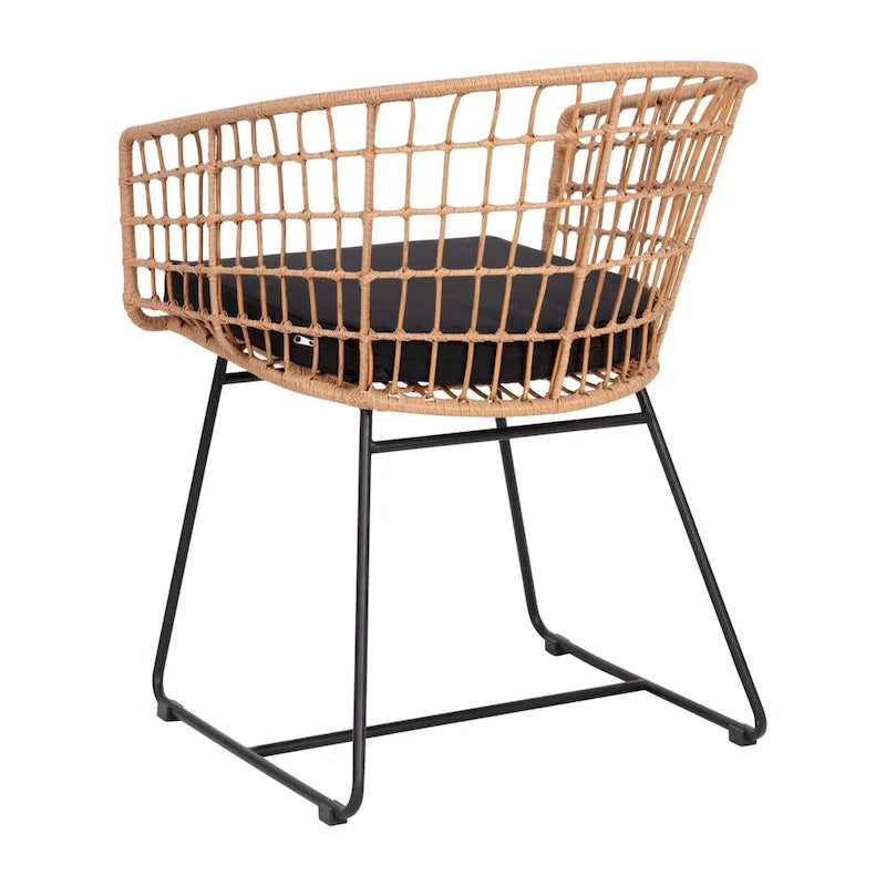 2 fauteuils de club bohème en rotin tressé pour l'intérieur/l'extérieur - Coussins d'assise inclus