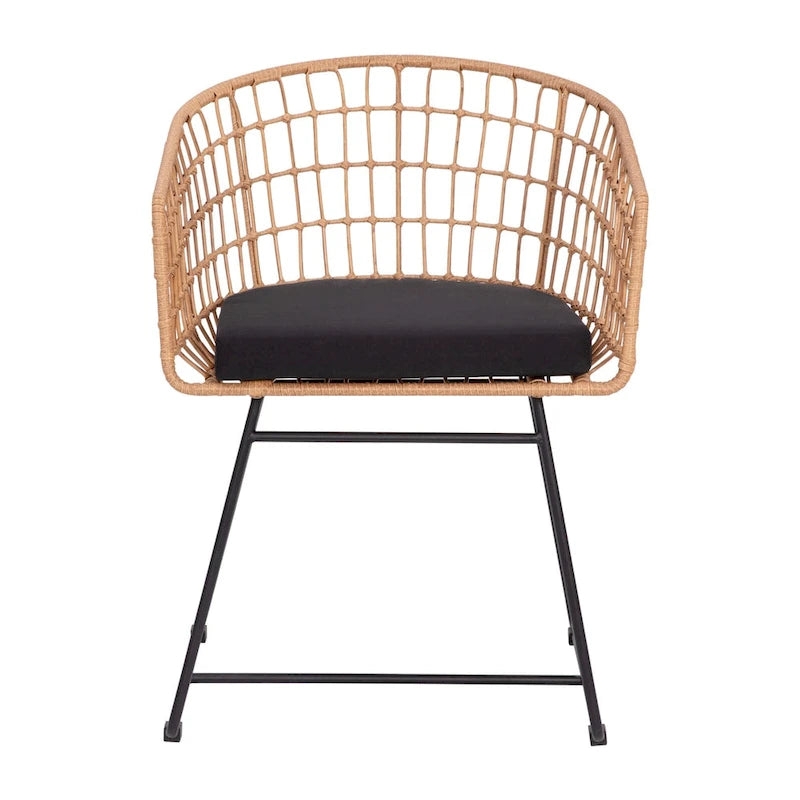 2 fauteuils de club bohème en rotin tressé pour l'intérieur/l'extérieur - Coussins d'assise inclus