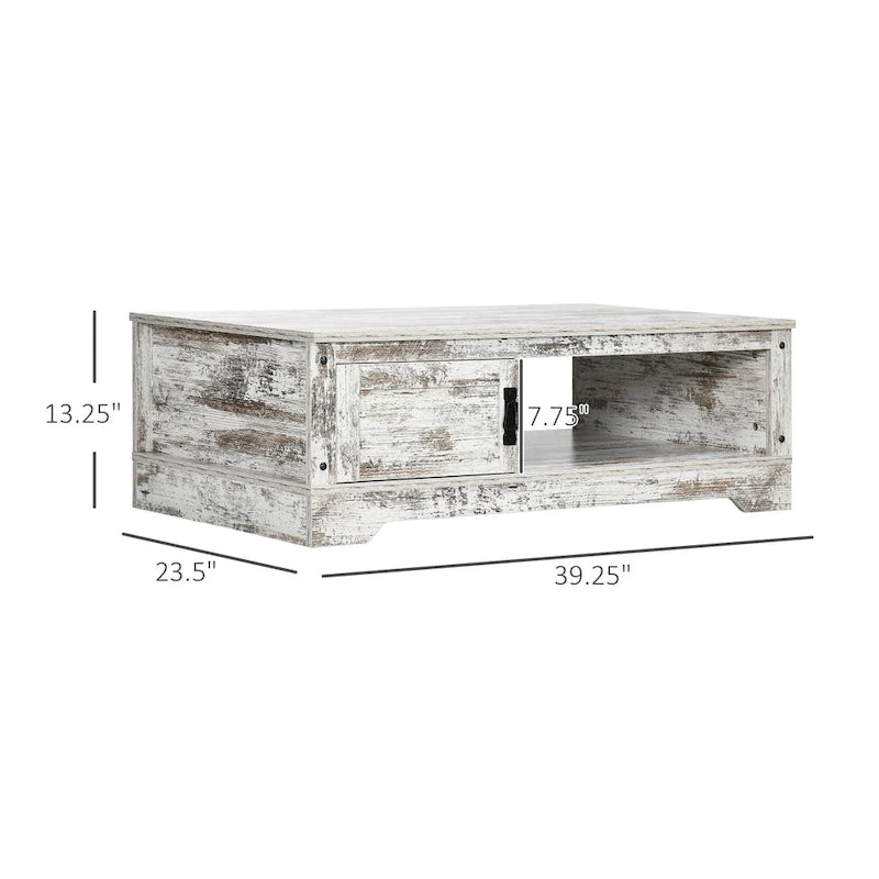 Table basse HOMCOM, table à thé de style vintage avec armoire de rangement, compartiments de rangement ouverts, tables basses pour salon, blanc