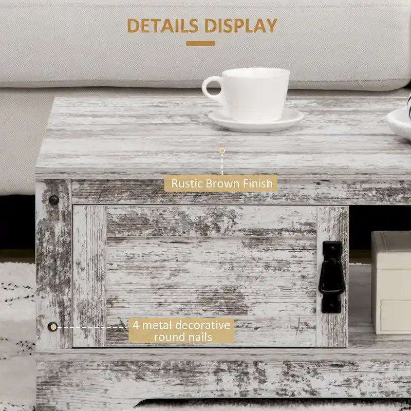 Table basse HOMCOM, table à thé de style vintage avec armoire de rangement, compartiments de rangement ouverts, tables basses pour salon, blanc