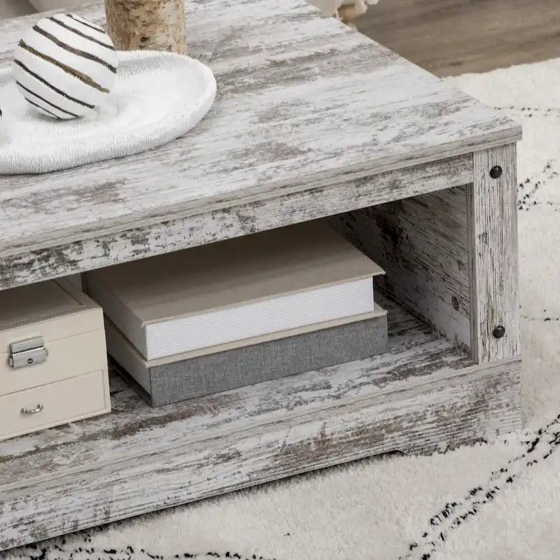Table basse HOMCOM, table à thé de style vintage avec armoire de rangement, compartiments de rangement ouverts, tables basses pour salon, blanc