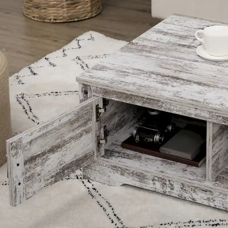 Table basse HOMCOM, table à thé de style vintage avec armoire de rangement, compartiments de rangement ouverts, tables basses pour salon, blanc