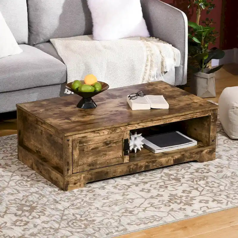 Table basse HOMCOM, table à thé de style vintage avec armoire de rangement, compartiments de rangement ouverts, tables basses pour salon, blanc