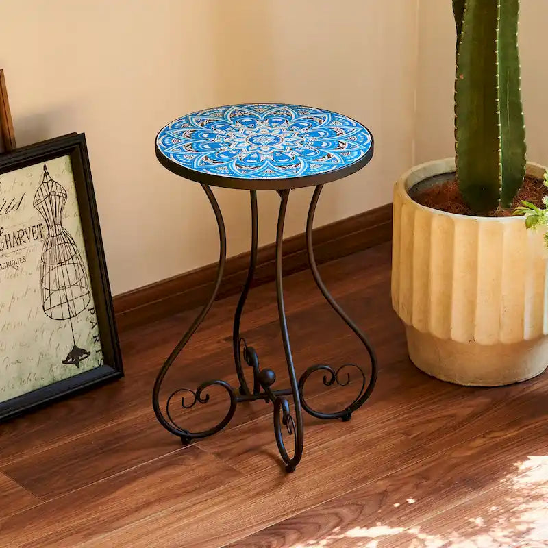 CO-Z Outdoor Patio Mosaic Ceramic Tile Side Table and Plant Stand