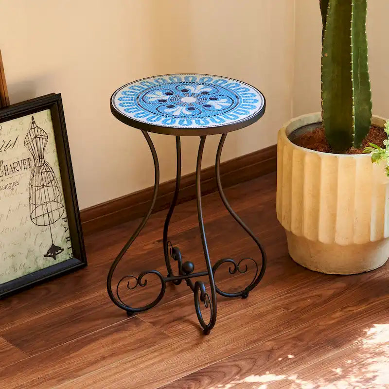 CO-Z Table d'appoint et support de plantes en mosaïque de céramique pour patio extérieur