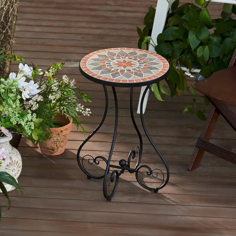 CO-Z Table d'appoint et support de plantes en mosaïque de céramique pour patio extérieur