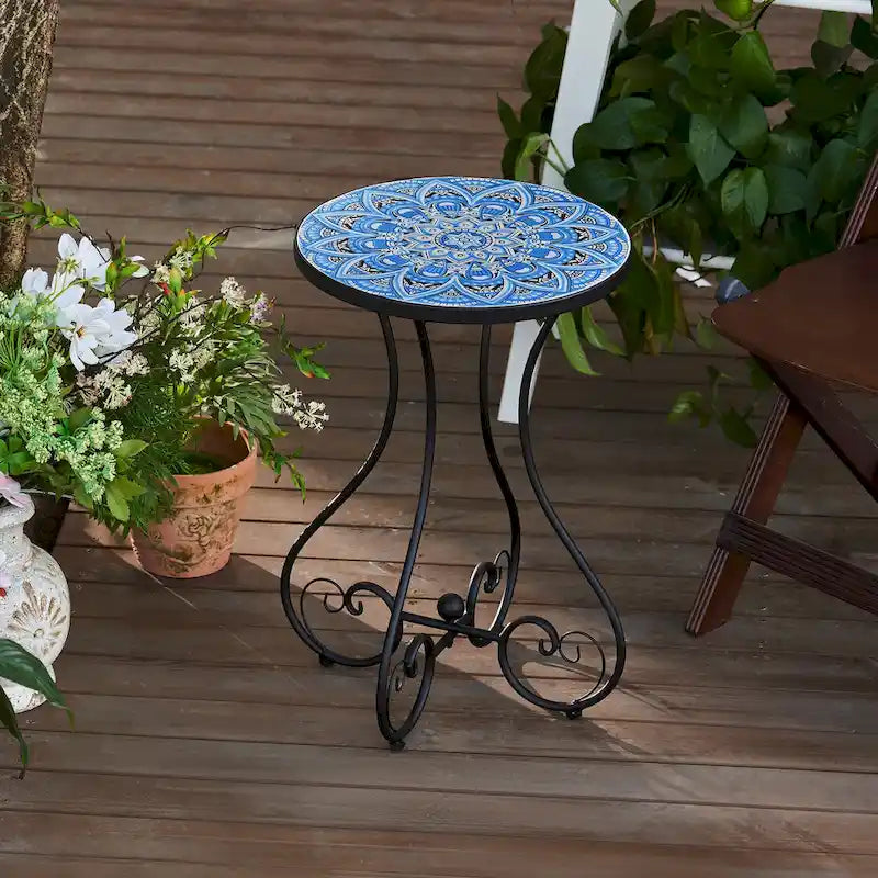 CO-Z Table d'appoint et support de plantes en mosaïque de céramique pour patio extérieur