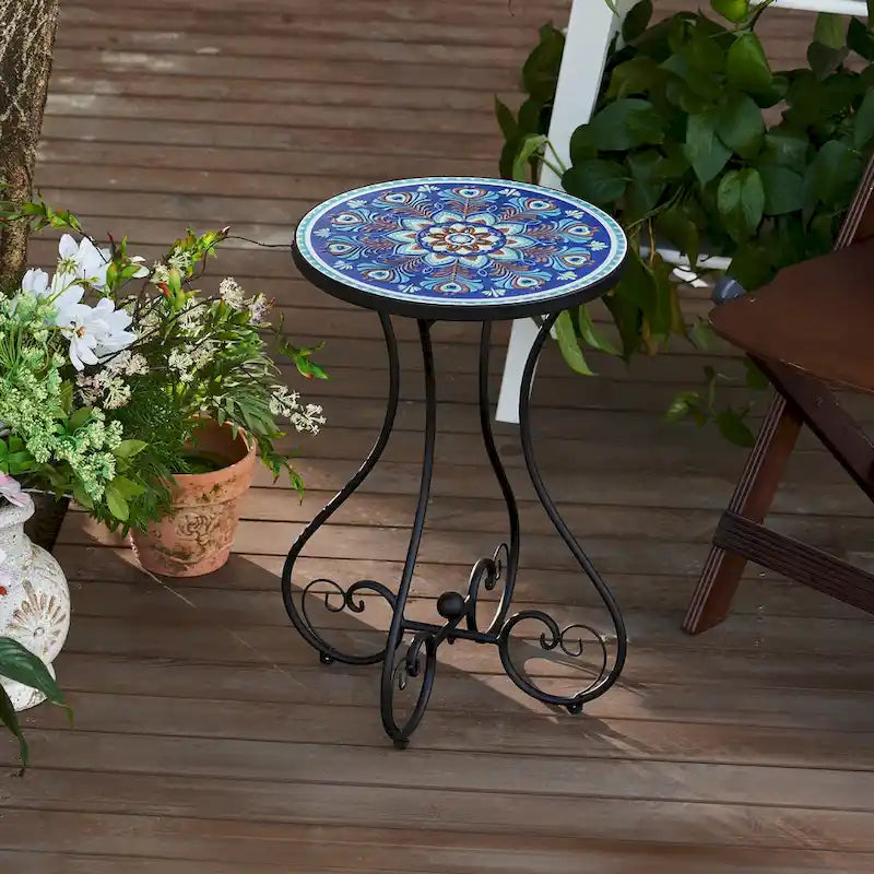 CO-Z Table d'appoint et support de plantes en mosaïque de céramique pour patio extérieur