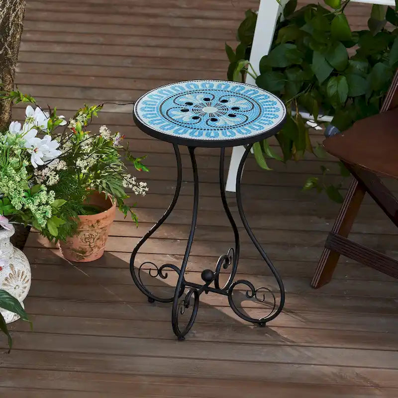 CO-Z Table d'appoint et support de plantes en mosaïque de céramique pour patio extérieur