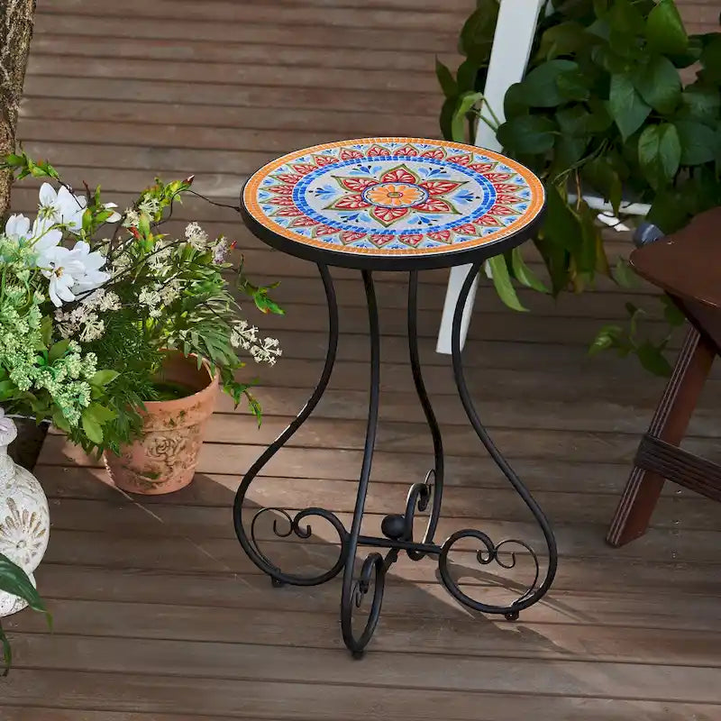 CO-Z Table d'appoint et support de plantes en mosaïque de céramique pour patio extérieur