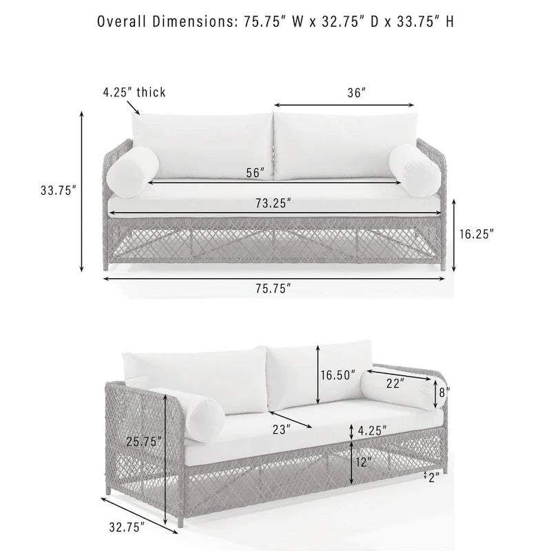 Canapé d'extérieur en osier Granite Bay de Crosley - 192,4 cm L x 83,2 cm l x 85,7 cm H