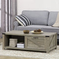 Table basse de style rustique HOMCOM avec rangement et tiroir, table basse rustique pour salon, étagère ouverte, chêne gris
