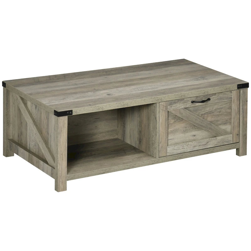 Table basse de style rustique HOMCOM avec rangement et tiroir, table basse rustique pour salon, étagère ouverte, chêne gris