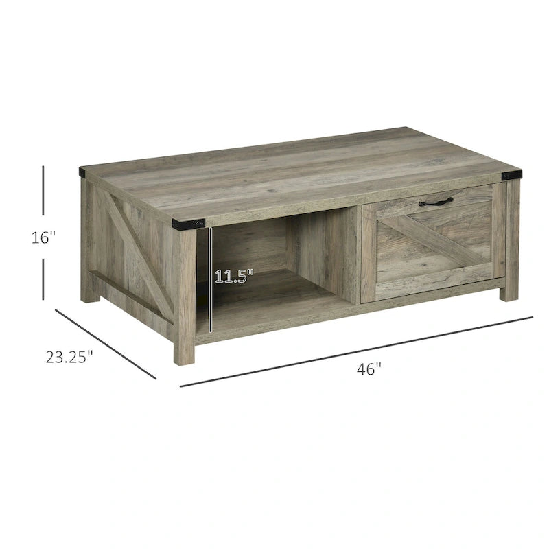 Table basse de style rustique HOMCOM avec rangement et tiroir, table basse rustique pour salon, étagère ouverte, chêne gris