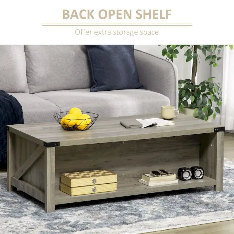 Table basse de style rustique HOMCOM avec rangement et tiroir, table basse rustique pour salon, étagère ouverte, chêne gris