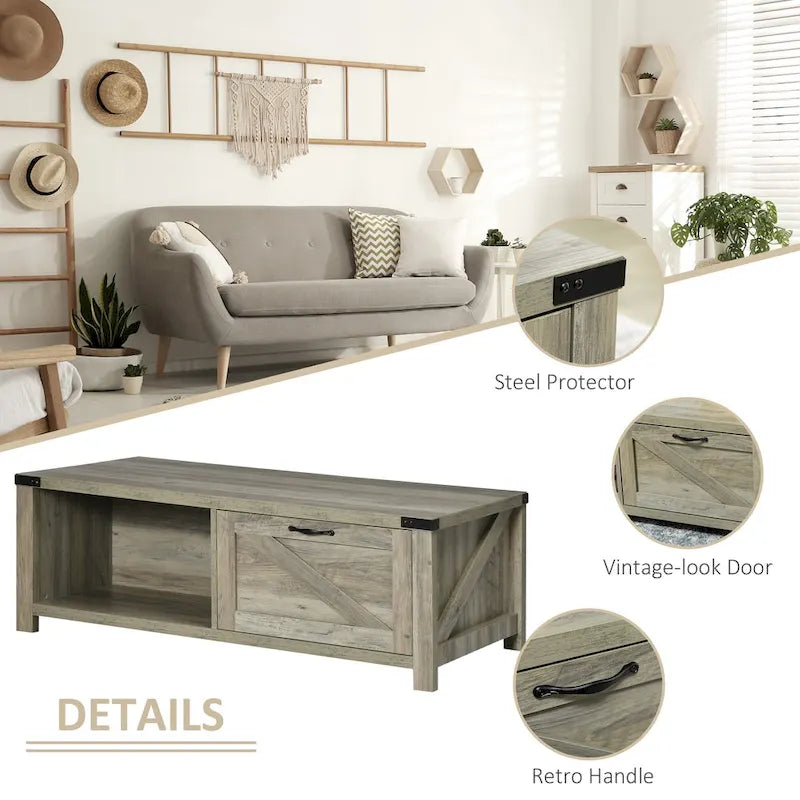 Table basse de style rustique HOMCOM avec rangement et tiroir, table basse rustique pour salon, étagère ouverte, chêne gris