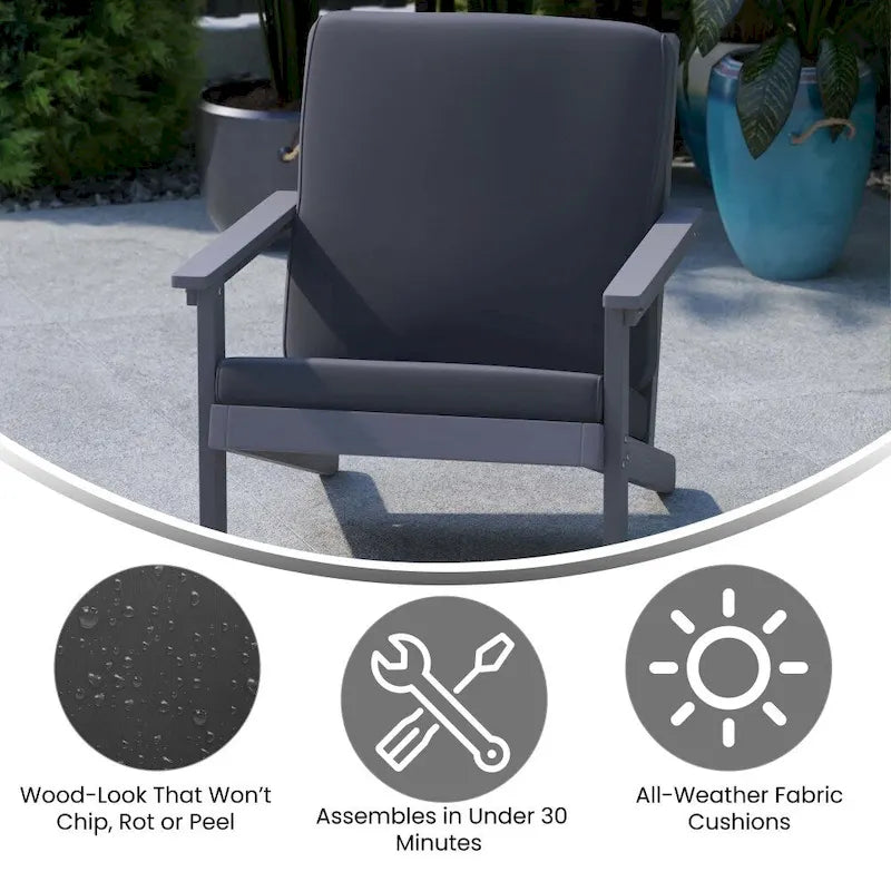 Fauteuil et coussins de style Adirondack en résine polymère tout temps