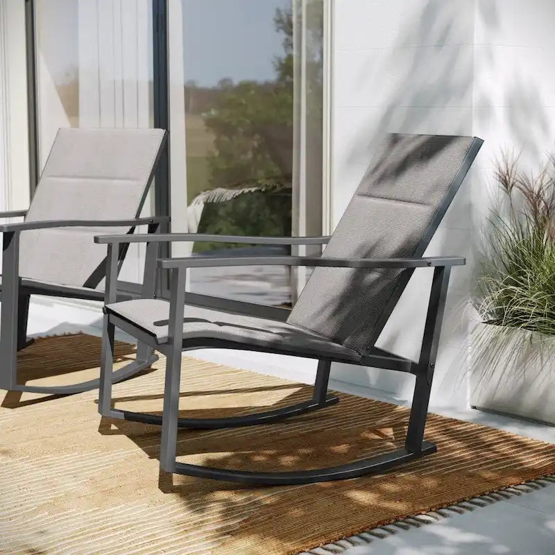 Lot de 2 fauteuils à bascule Flex Comfort tout temps avec cadres en métal - Noir/Noir