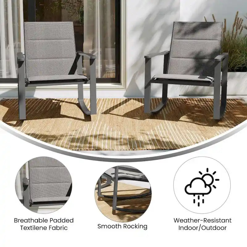 Lot de 2 fauteuils à bascule Flex Comfort tout temps avec cadres en métal - Noir/Noir