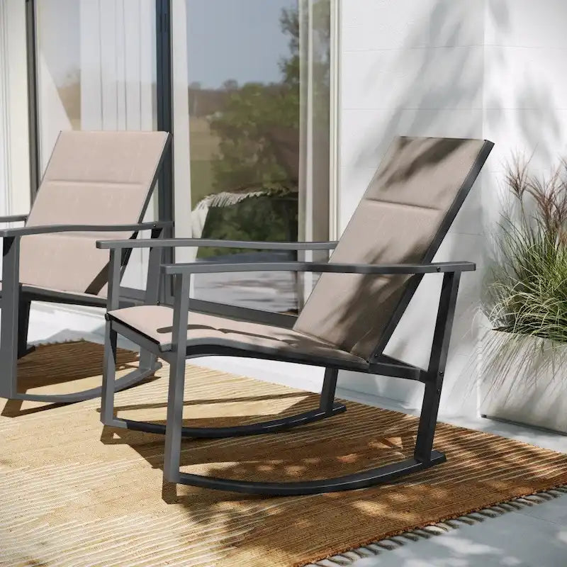 Lot de 2 fauteuils à bascule Flex Comfort tout temps avec cadres en métal - Noir/Noir