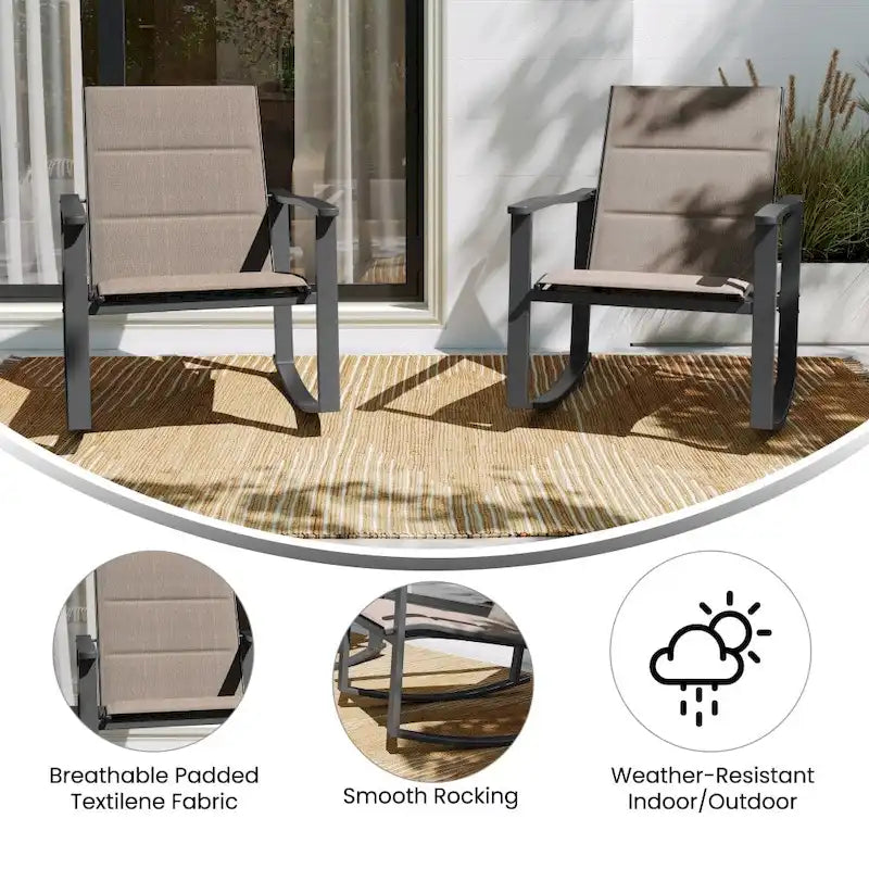Lot de 2 fauteuils à bascule Flex Comfort tout temps avec cadres en métal - Noir/Noir