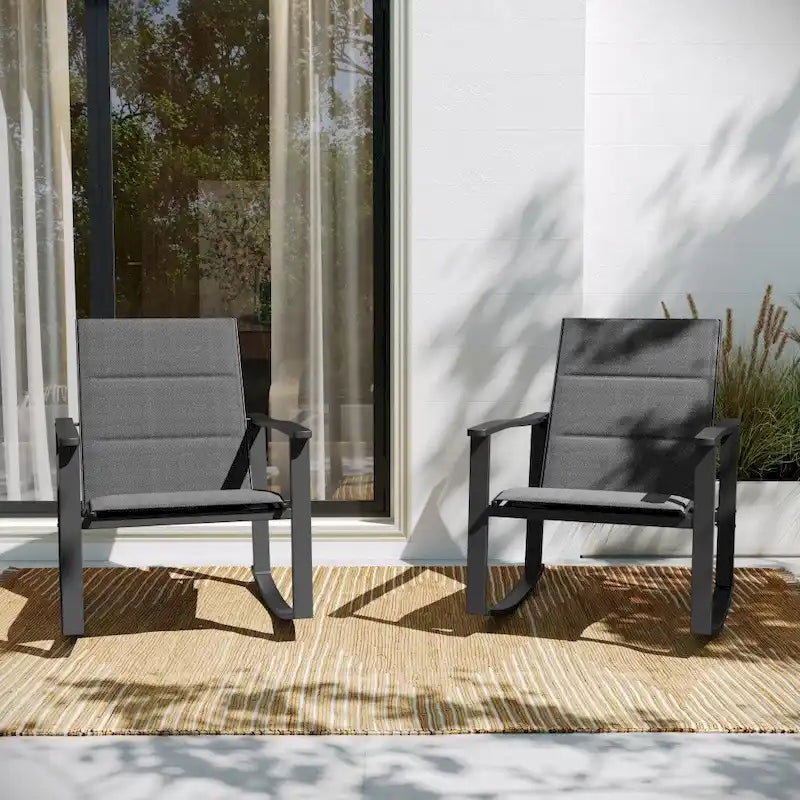 Lot de 2 fauteuils à bascule Flex Comfort tout temps avec cadres en métal - Noir/Noir