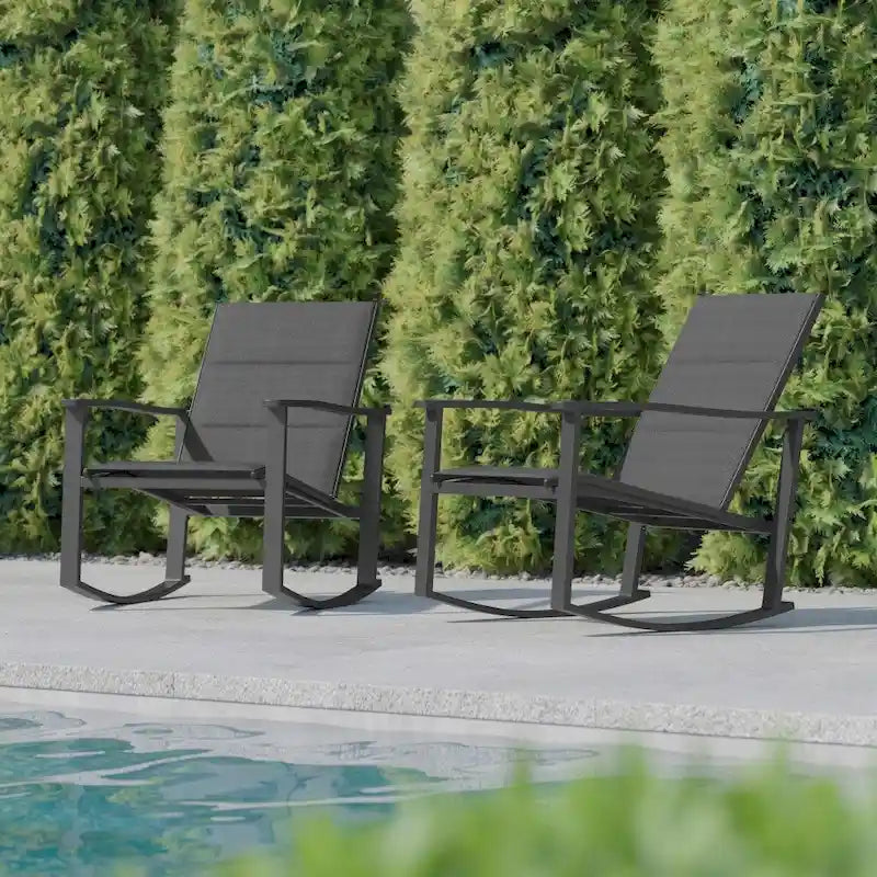 Lot de 2 fauteuils à bascule Flex Comfort tout temps avec cadres en métal - Noir/Noir