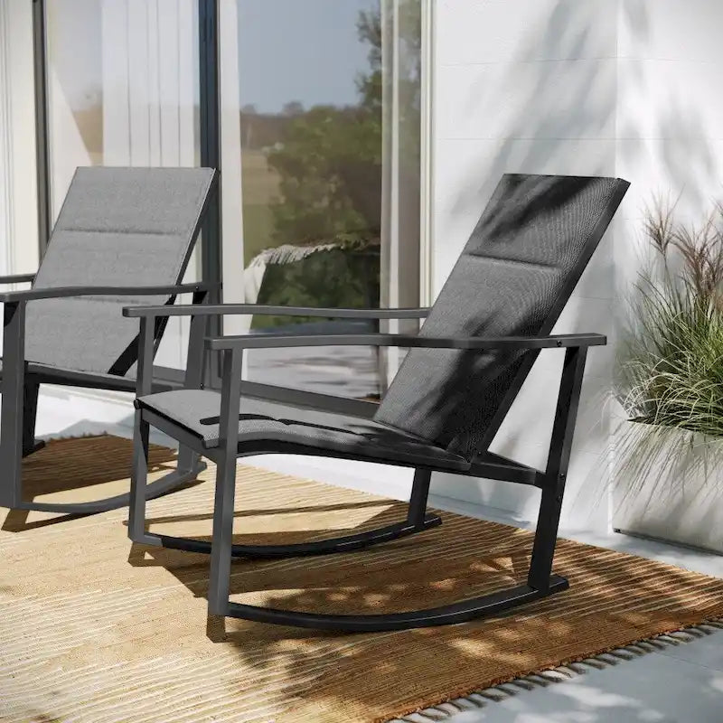 Lot de 2 fauteuils à bascule Flex Comfort tout temps avec cadres en métal - Noir/Noir