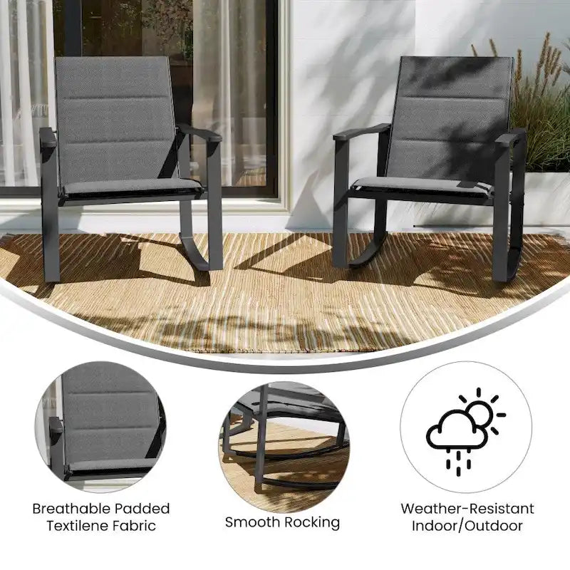 Lot de 2 fauteuils à bascule Flex Comfort tout temps avec cadres en métal - Noir/Noir