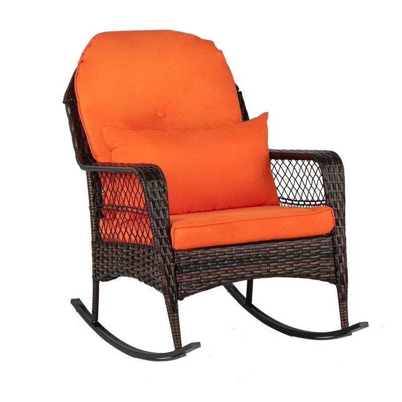 Fauteuil à bascule en osier d'extérieur avec coussin