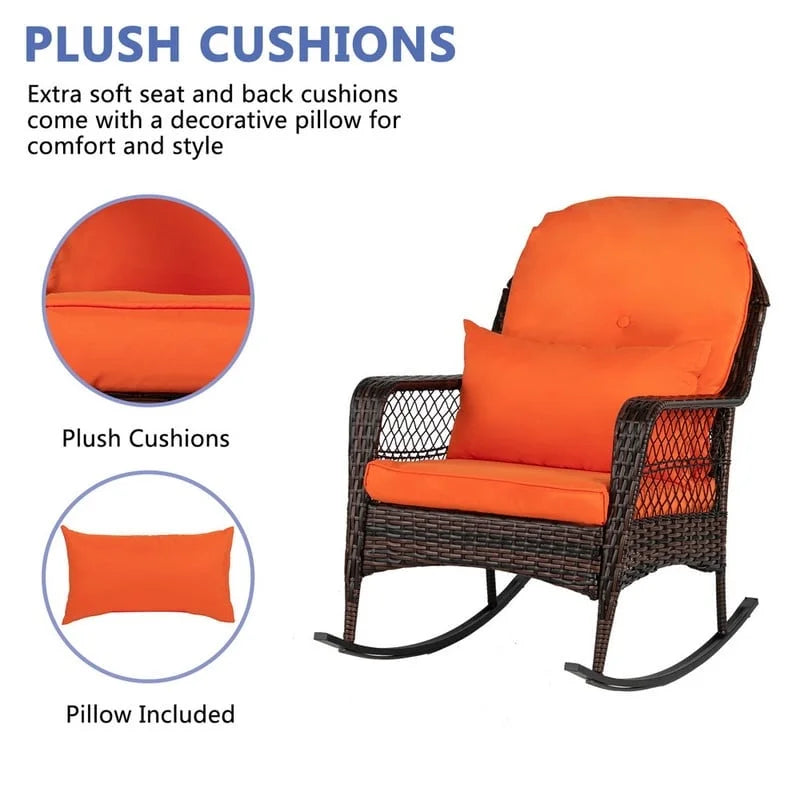 Fauteuil à bascule en osier d'extérieur avec coussin