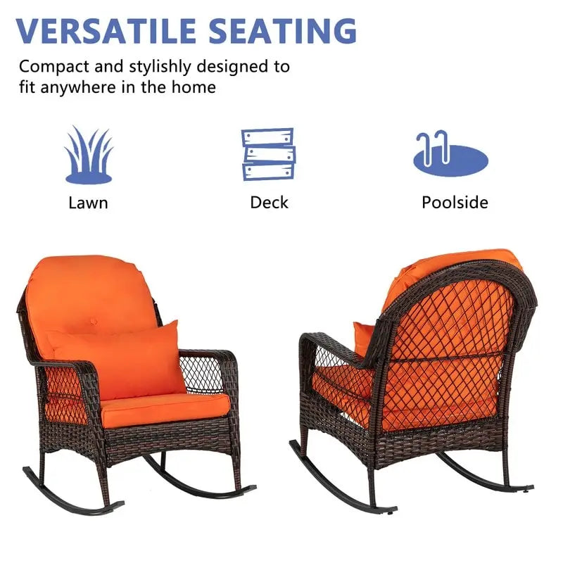 Fauteuil à bascule en osier d'extérieur avec coussin