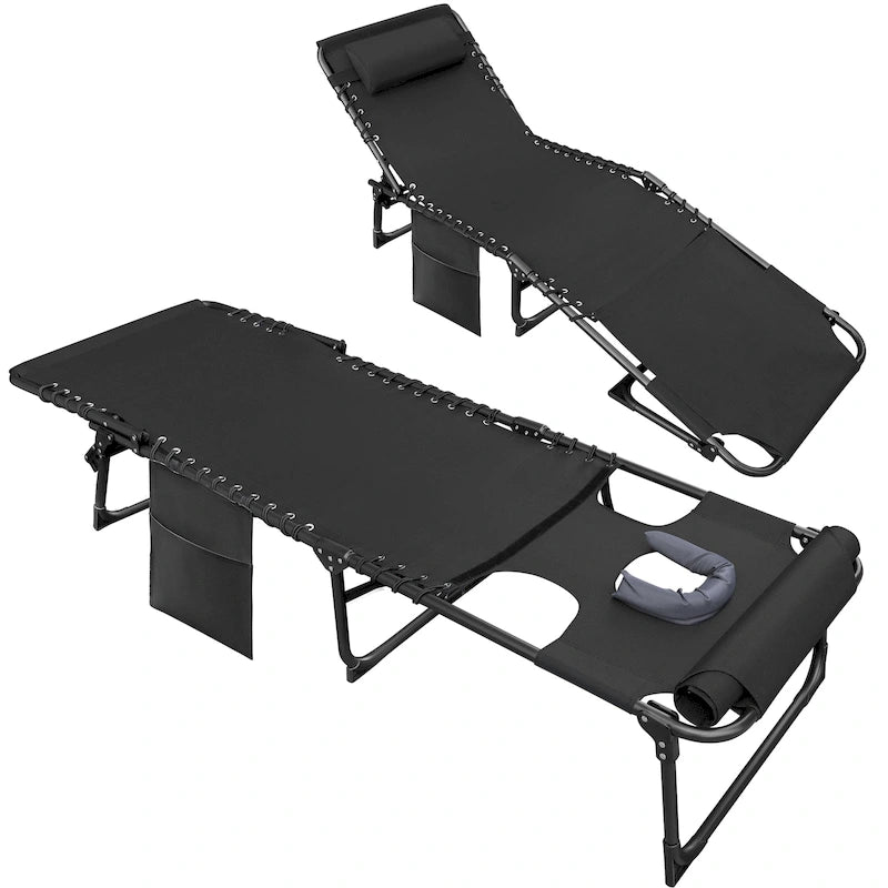 Homall Lot de 2 chaises longues pliables avec trou facial, hauteur de 30,5 cm, réglables, pour terrasse, plage, piscine, café