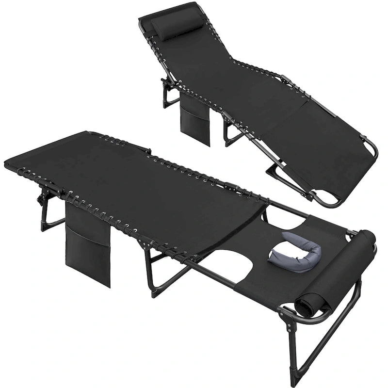 Homall 2 Pieces Foldable with Facehole, Lounge Chair 12 Inch High Adjustable Patio Lounge Chair Beach Pool Coffee Chair