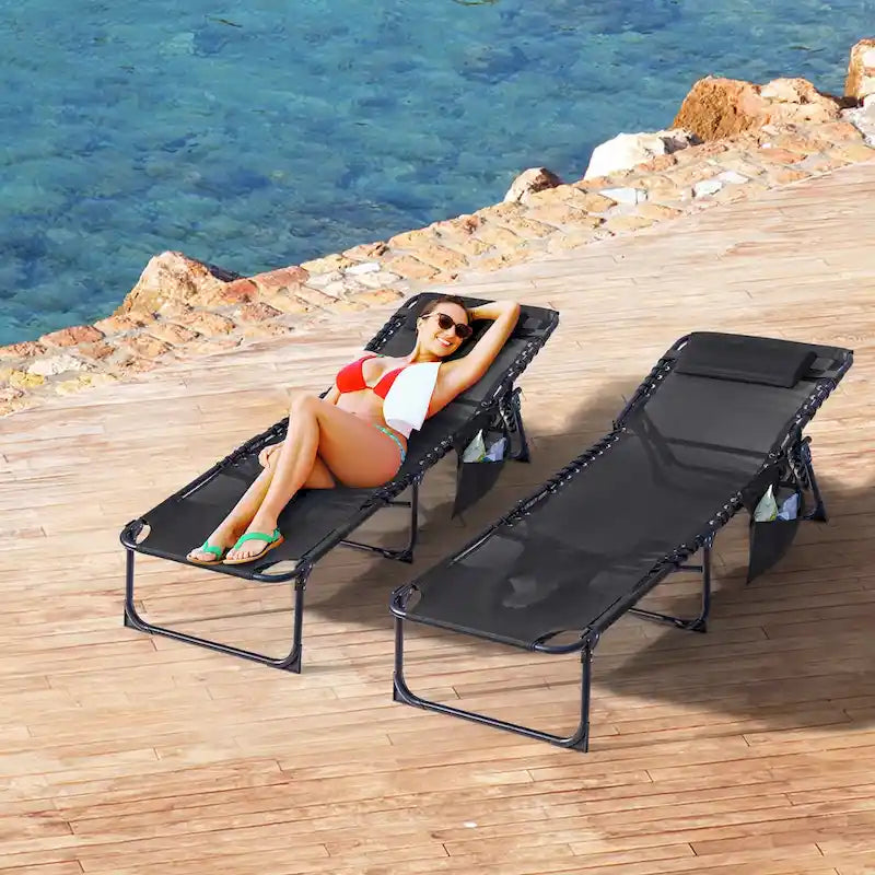 Homall Lot de 2 chaises longues pliables avec trou facial, hauteur de 30,5 cm, réglables, pour terrasse, plage, piscine, café