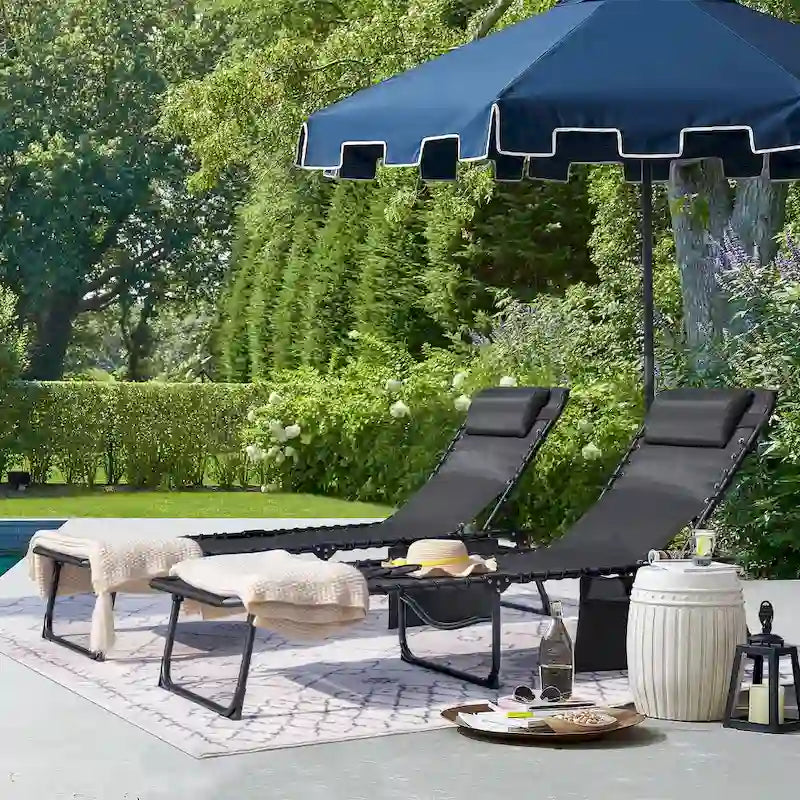 Homall Lot de 2 chaises longues pliables avec trou facial, hauteur de 30,5 cm, réglables, pour terrasse, plage, piscine, café