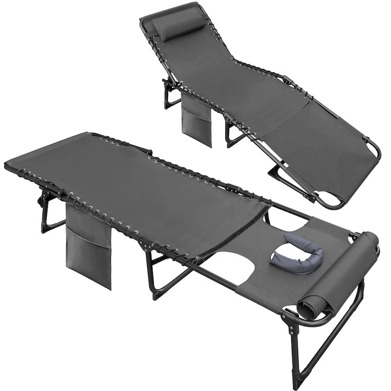 Homall Lot de 2 chaises longues pliables avec trou facial, hauteur de 30,5 cm, réglables, pour terrasse, plage, piscine, café