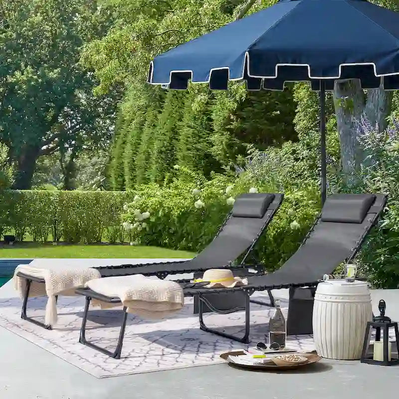 Homall Lot de 2 chaises longues pliables avec trou facial, hauteur de 30,5 cm, réglables, pour terrasse, plage, piscine, café