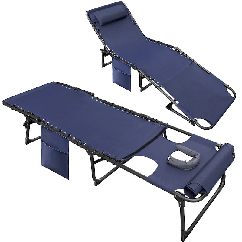 Homall Lot de 2 chaises longues pliables avec trou facial, hauteur de 30,5 cm, réglables, pour terrasse, plage, piscine, café