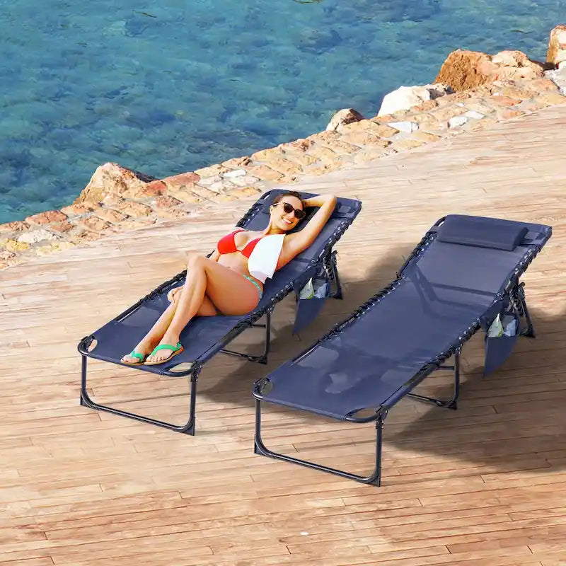 Homall Lot de 2 chaises longues pliables avec trou facial, hauteur de 30,5 cm, réglables, pour terrasse, plage, piscine, café