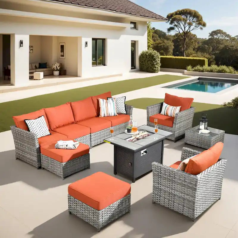 XIZZI Ensemble de canapés modulaires d'extérieur 10 pièces avec foyer