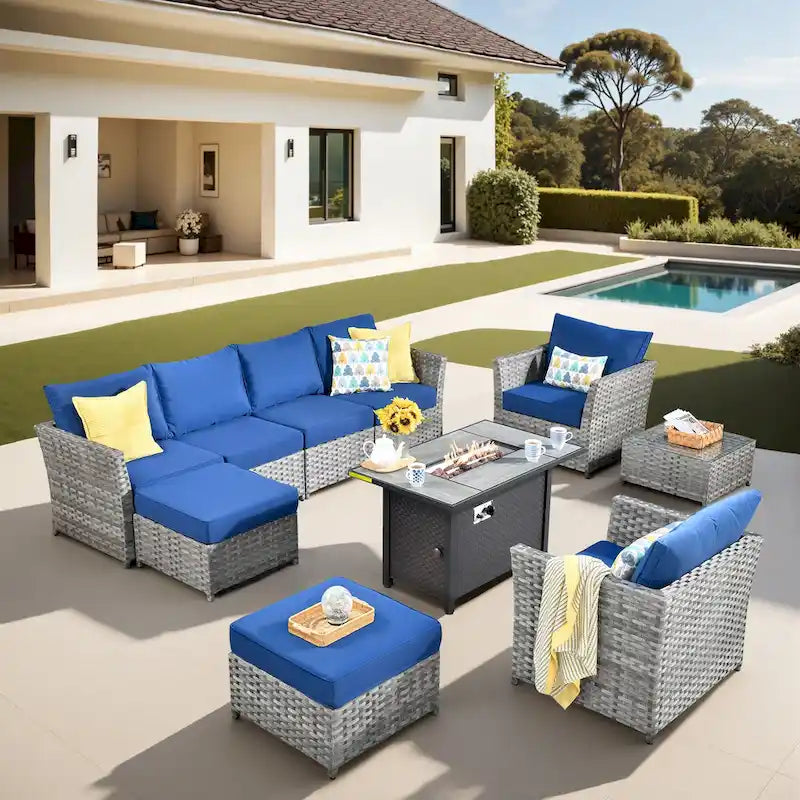 XIZZI Ensemble de canapés modulaires d'extérieur 10 pièces avec foyer