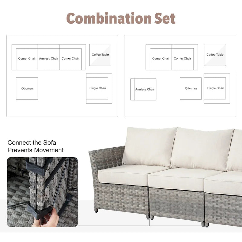 XIZZI Ensemble de canapés modulaires d'extérieur 10 pièces avec foyer