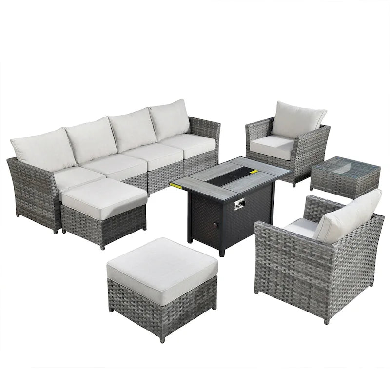 XIZZI Ensemble de canapés modulaires d'extérieur 10 pièces avec foyer