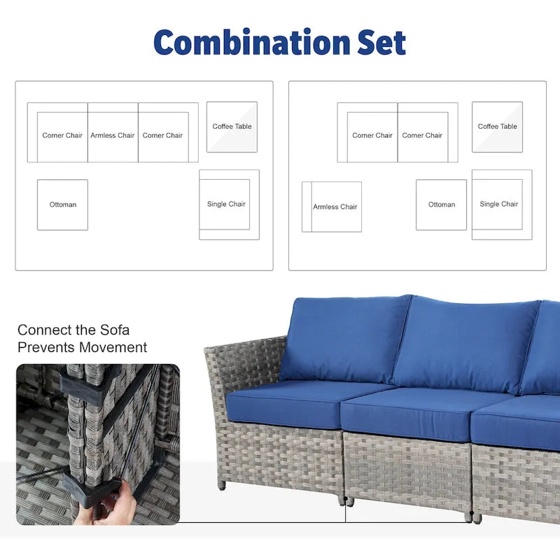 XIZZI Ensemble de canapés modulaires d'extérieur 10 pièces avec foyer