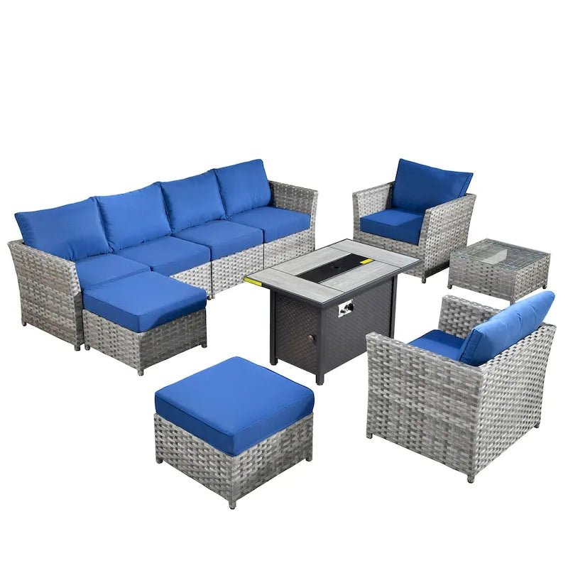 XIZZI Ensemble de canapés modulaires d'extérieur 10 pièces avec foyer