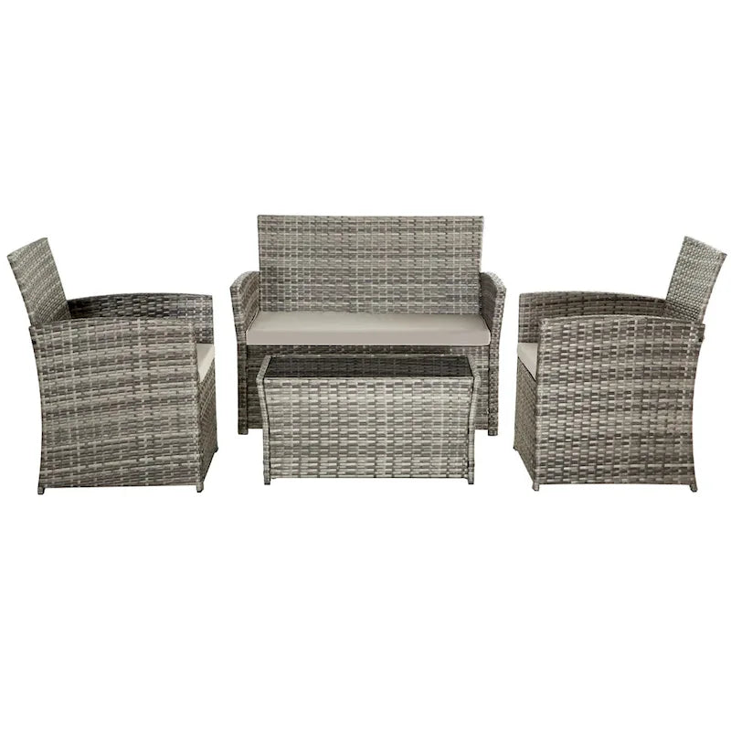 Ensemble de conversation 4 pièces en osier pour terrasse, canapé et fauteuils en rotin