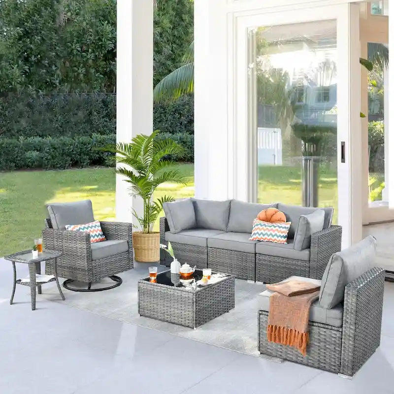 Ensemble de mobilier de jardin XIZZI 7 pièces avec fauteuil à bascule pivotant