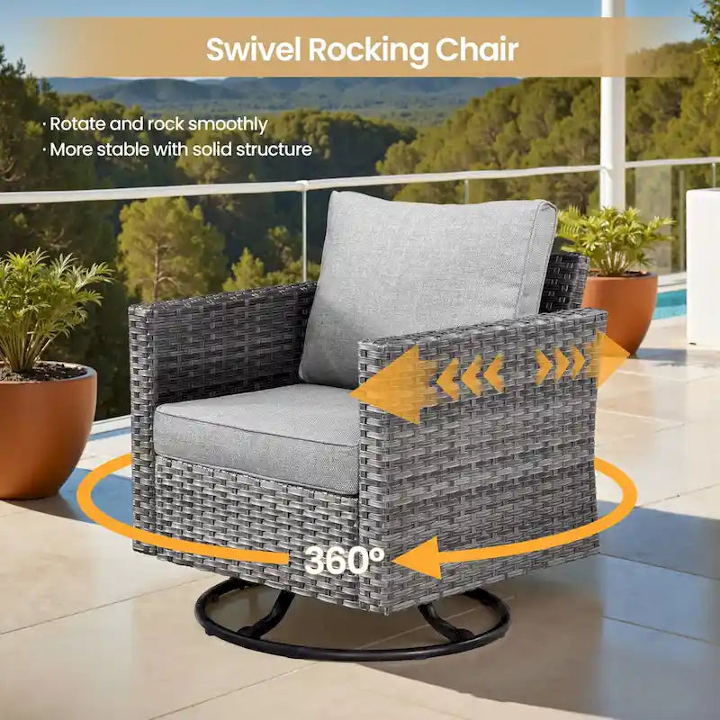 Ensemble de mobilier de jardin XIZZI 7 pièces avec fauteuil à bascule pivotant